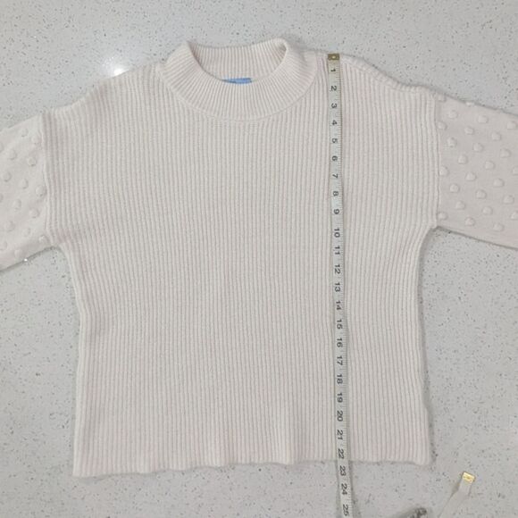 Cece Ivory Knit Pullover Crewneck Sweater Minky Dot Long Bubble Sleeve Holiday L - Picture 6 of 9